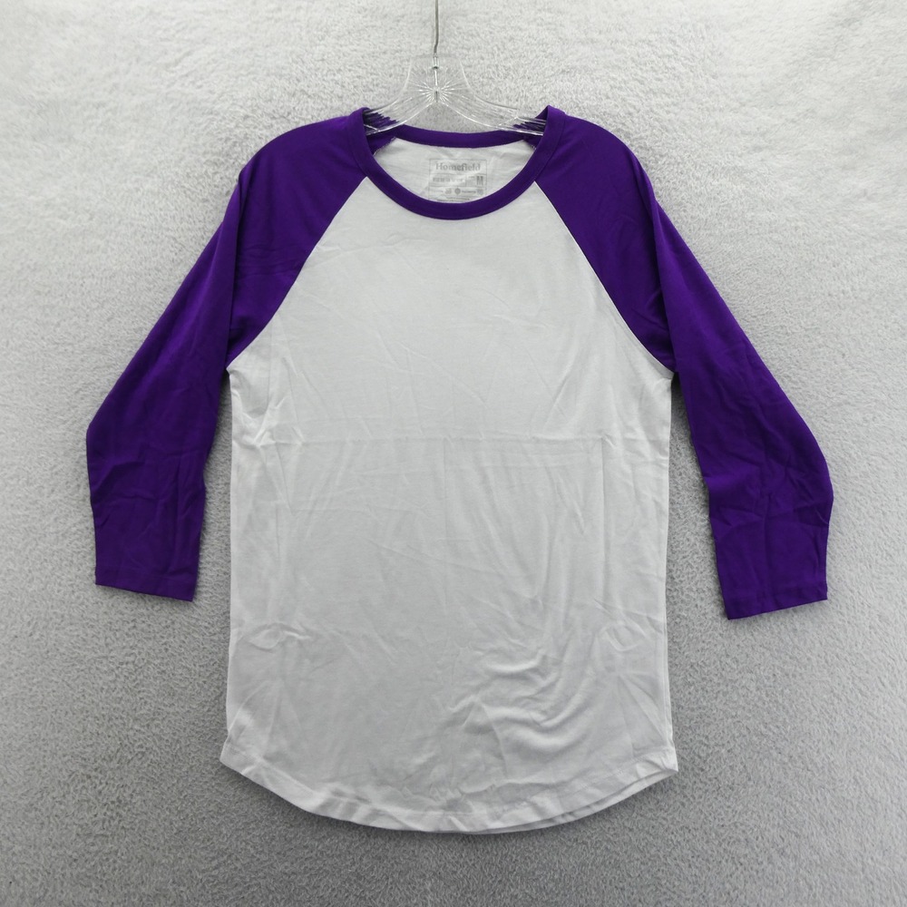 Homefield Raglan Shirt Mens Medium Purple White Baseball 3/4 Sleeve Cotton Blend